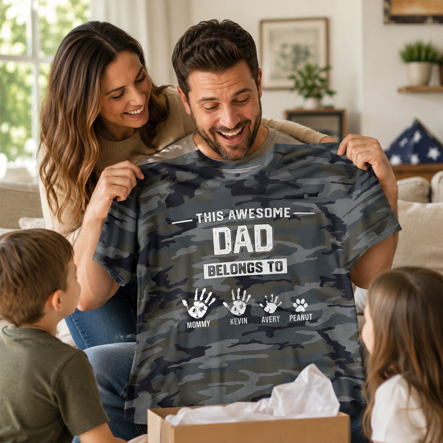 This Awesome Dad Grandpa Belongs To Hands Paws Camo Pattern - Personalized Shirt - Father's Day Gift For Husband, Dad, Grandpa