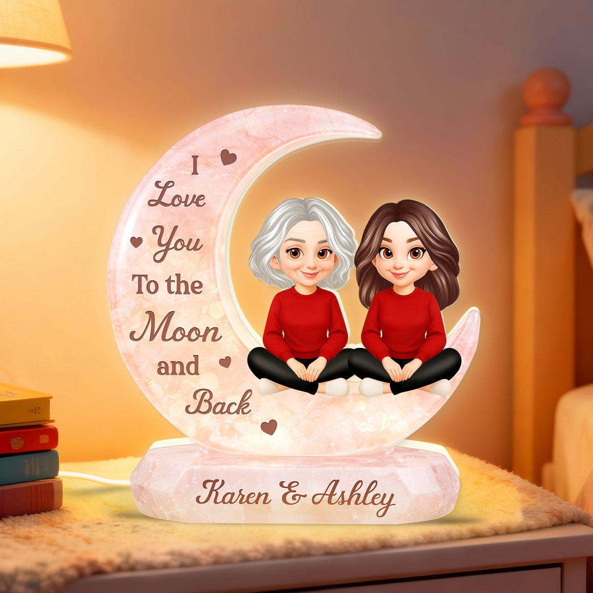 I Love You To The Moon Mom And Daughter - Personalized Light Box - Heartfelt Gift For Mom, Grandma