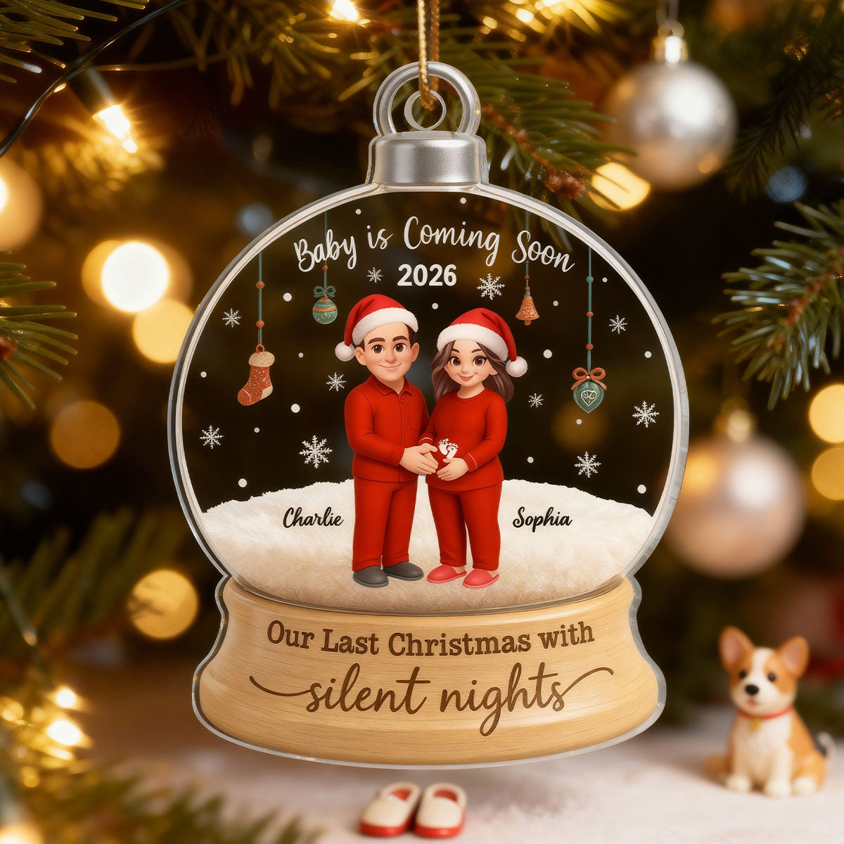Last Christmas With Silent Nights Expecting Couple Parents-to-be - Personalized Acrylic Ornament