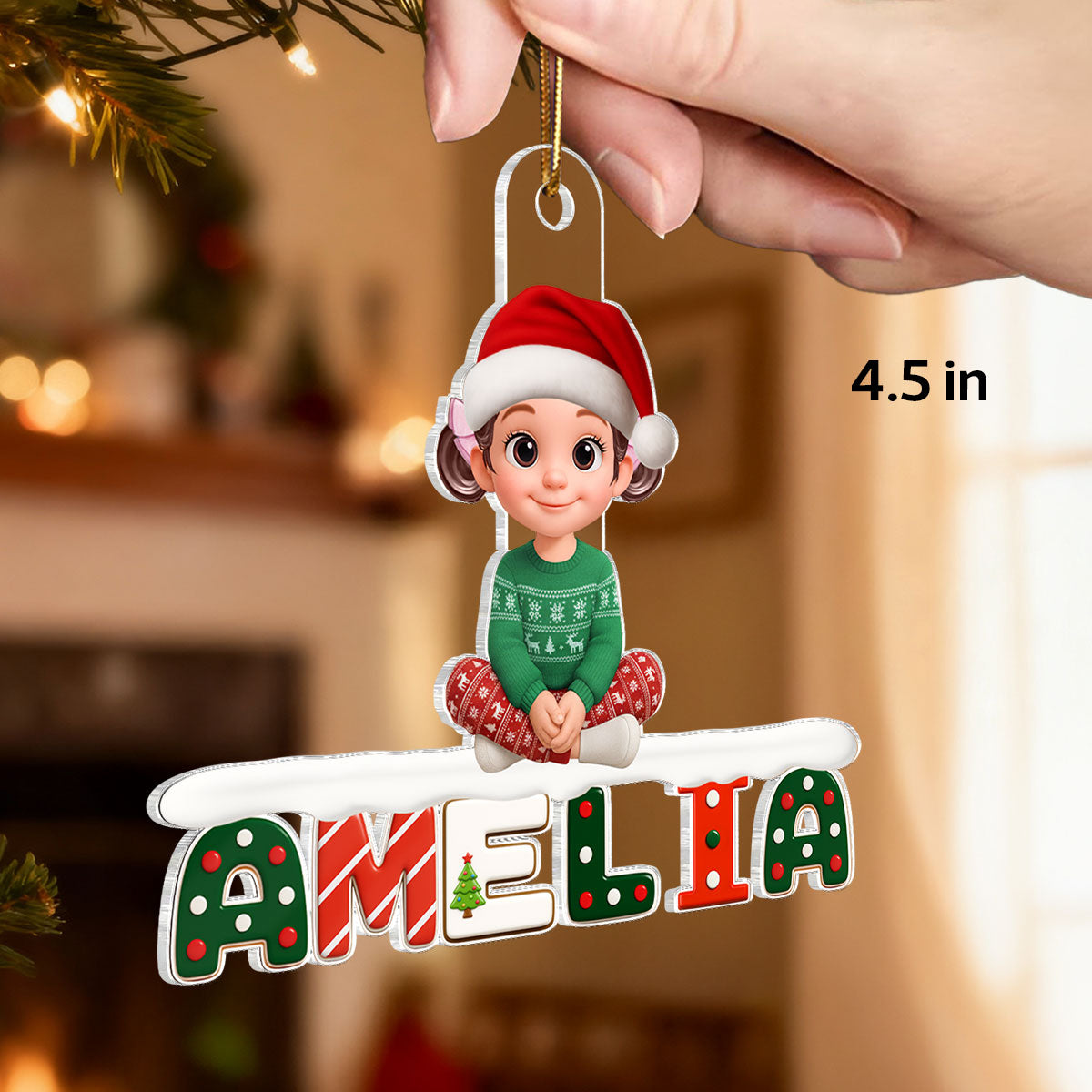 3D Effect Festive Family Member Name - Personalized Acrylic Ornament - Gift For Family