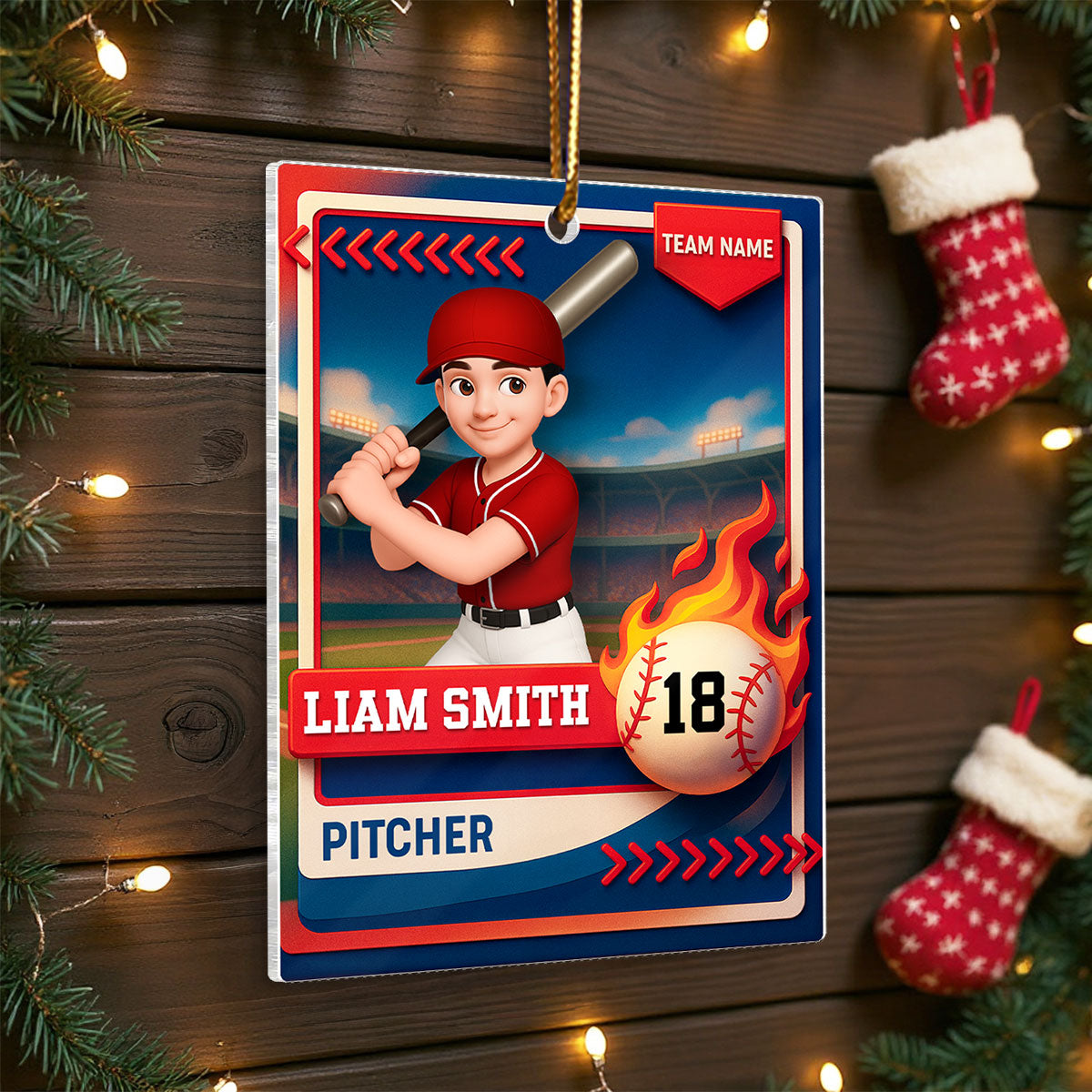 Baseball Trading Card - Personalized Acrylic Ornament - Christmas Gift for Son, Daughter, Grandkid