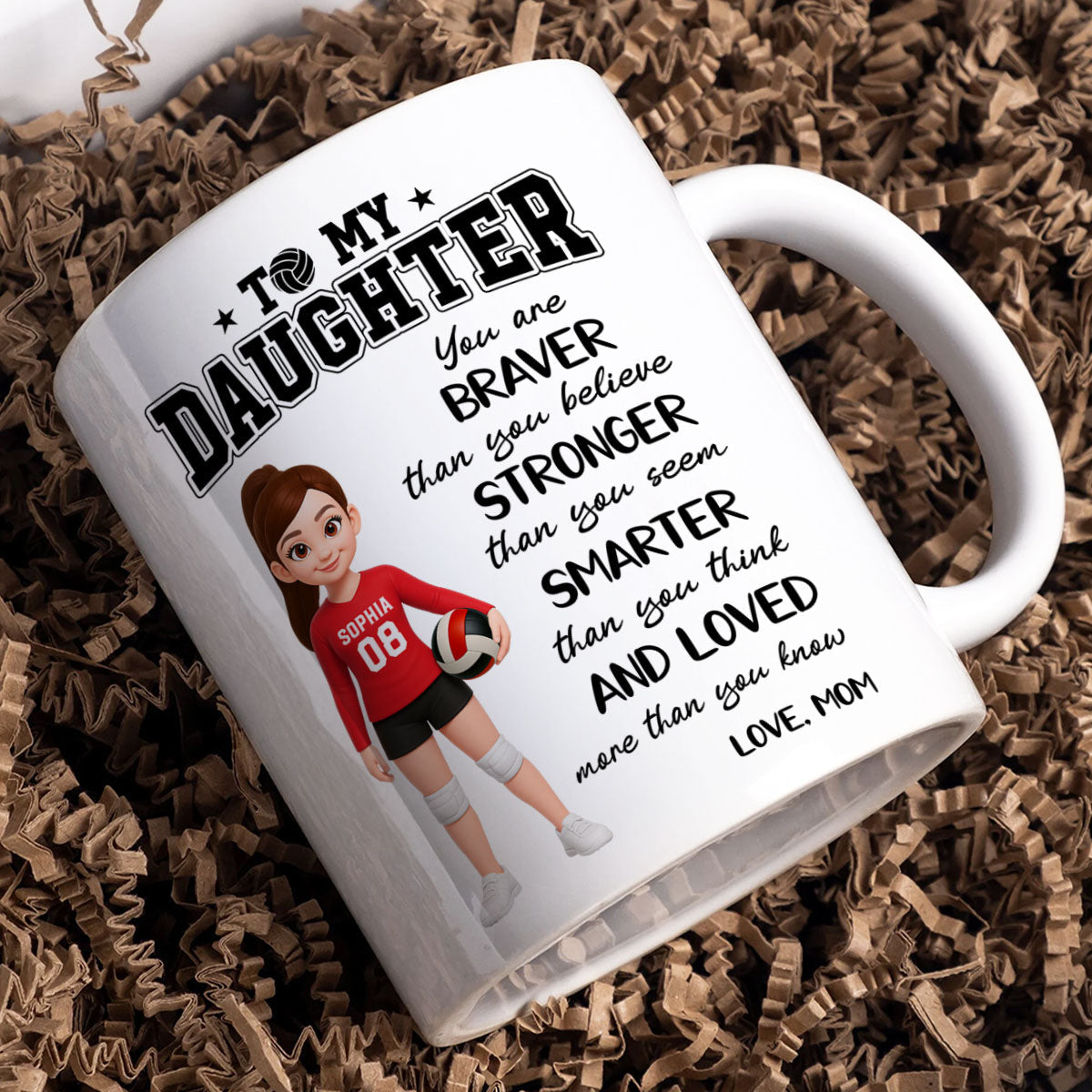 To My Daughter Granddaughter Volleyball Player You Are Braver Than You Think - Personalized Mug