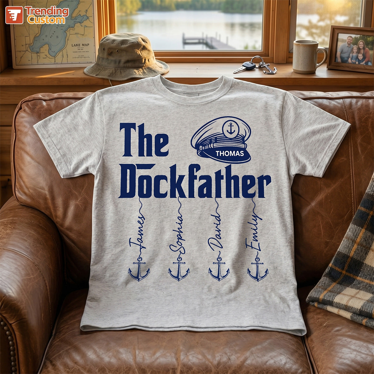 The Dockfather Boat Captain Custom Kids Names - Personalized Shirt - Lake Life Father's Day Gift For Husband, Dad