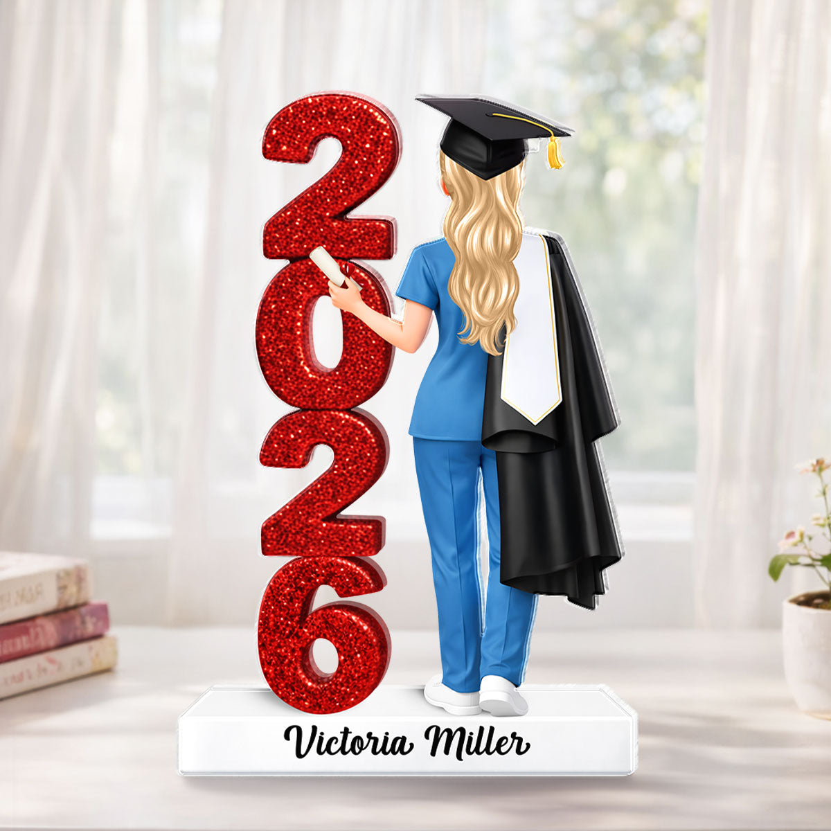Class Of 2026 Nurse Senior Glitter Effect - Personalized Acrylic Block Plaque - Graduation Gift For Seniors, Daughter, Son, Grandkids