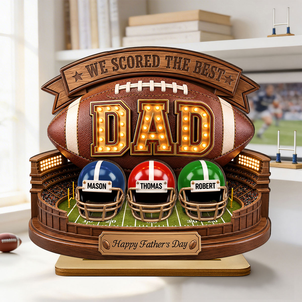 American Football Best Dad - Personalized 2-Layered Wooden Plaque -  Gift For Dad, Husband