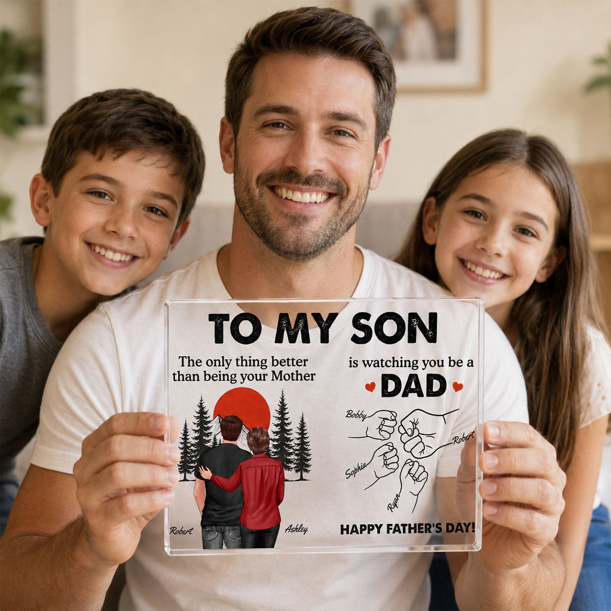Retro Vintage Sunset To My Son Watching You Be A Dad - Personalized Acrylic Block Plaque -  Gift For Son