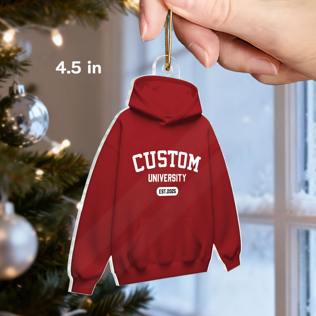 Custom University Colleague School Spirit Sweater Hoodie - Personalized Acrylic Ornament - Freshman Gift, Graduation Keepsake, Graduation Gift For Granddaughter, Grandson, Daughter, Son
