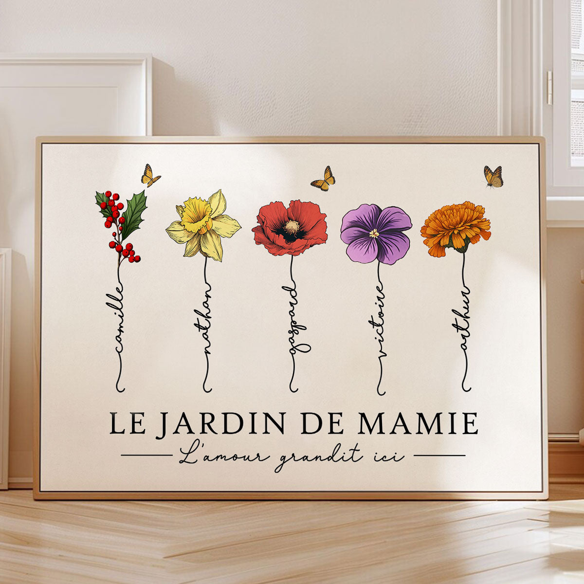 Le Jardin de Mamie Fleurs de Naissance - Affiche Personnalisée - Cadeau de Fête des Mères