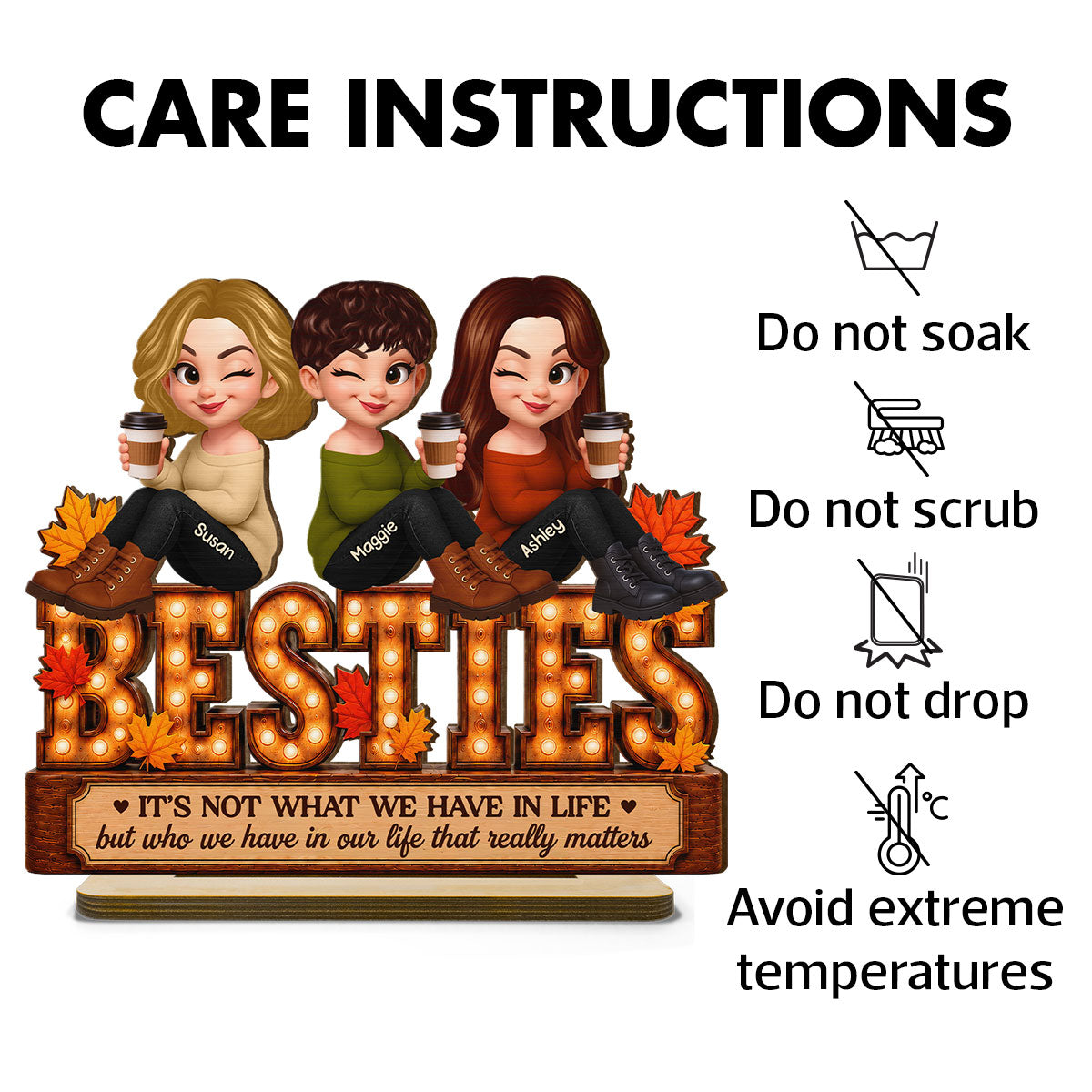 Fall Season Besties Sister Marquee 2D Flat - Personalized Wooden Plaque