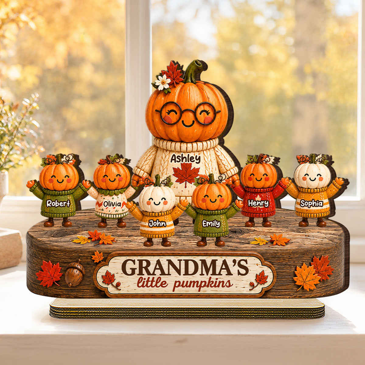 Funny Fall Season Grandma's Little Pumpkins - Personalized 2-Layered Wooden Plaque - Fall Decor For Grandma