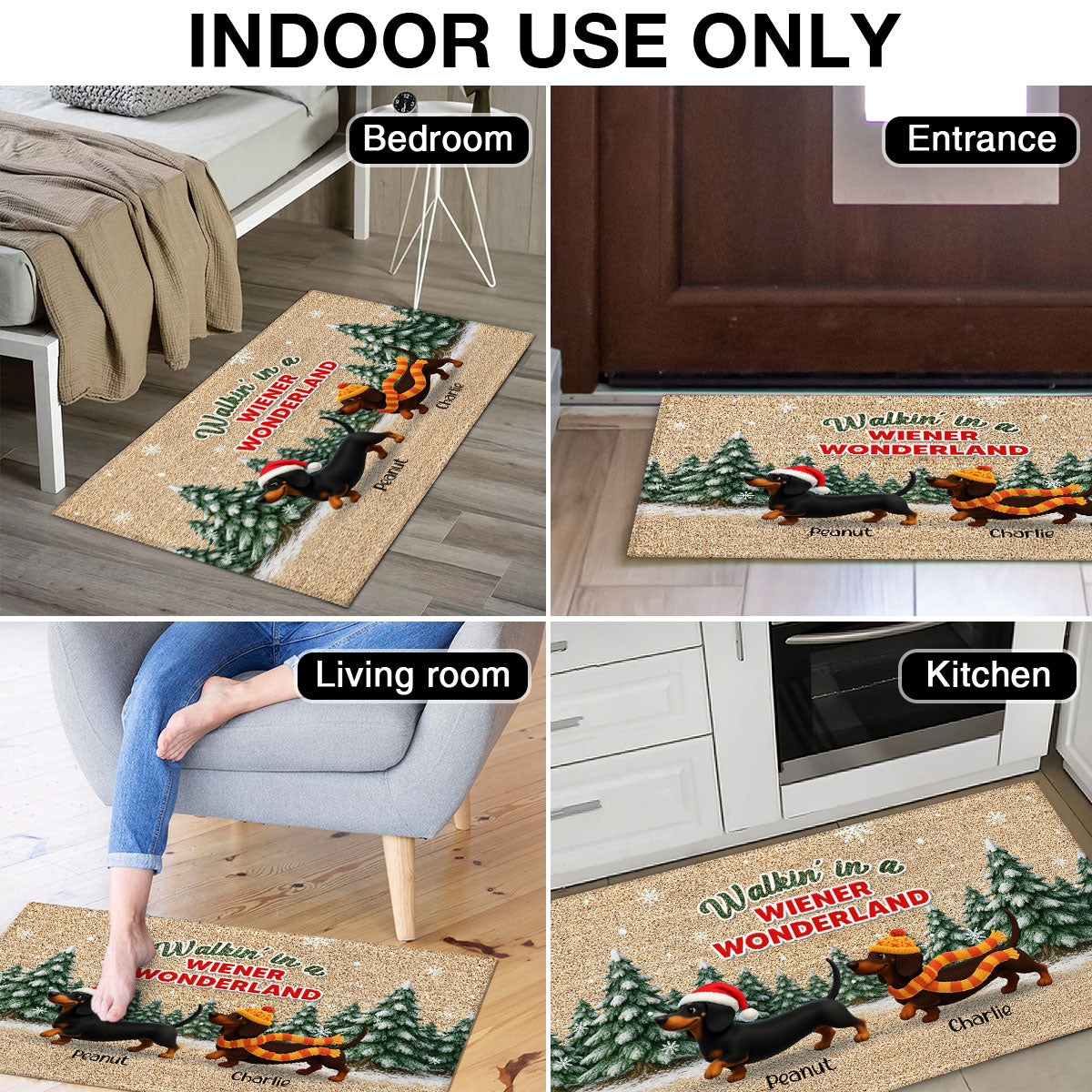 Dachshunds Walking In A Wiener Wonderland - Personalized Doormat - Unique Christmas Gift For Dachshunds Lovers
