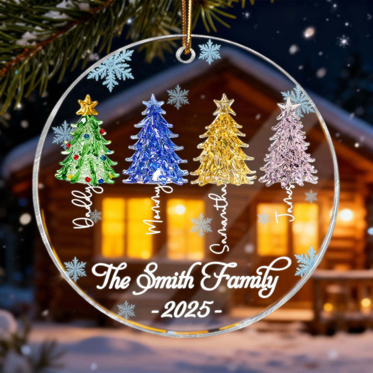 3D Crystal Effect Family Christmas Trees - Personalized Acrylic Ornament - Gift For Family
