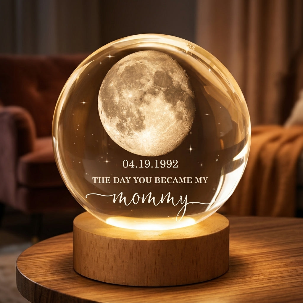 The Day You Became My Mom - Personalized Crystal Ball LED Night Light - Sentimental Mother's Day Gift