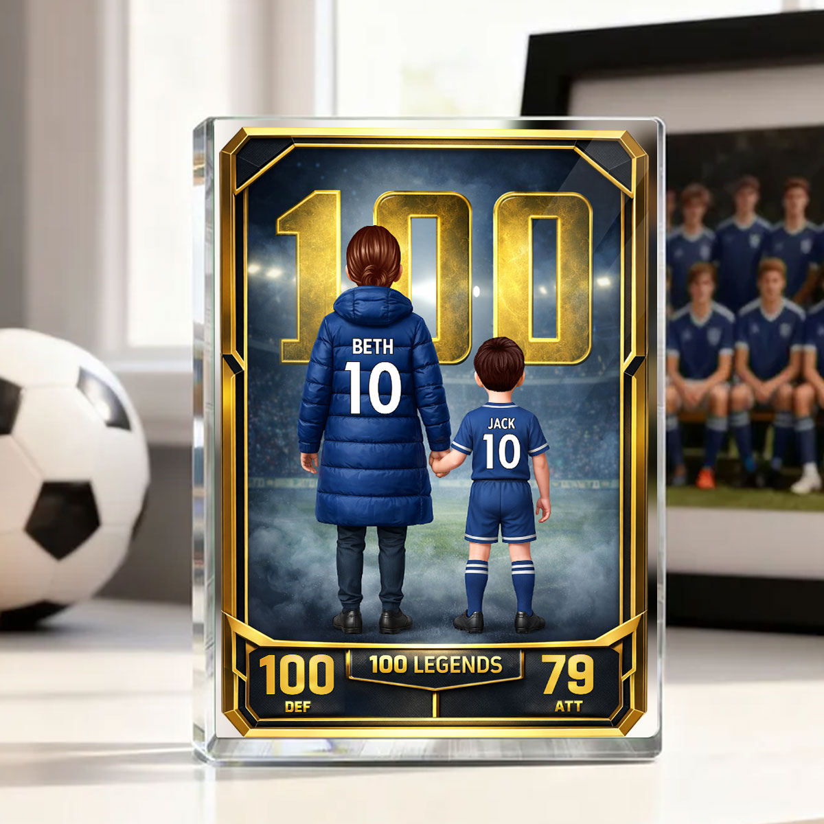 Mum And Kids 100 Legends Trading Card - Personalised Acrylic Block Plaque - Gift For Football Mum