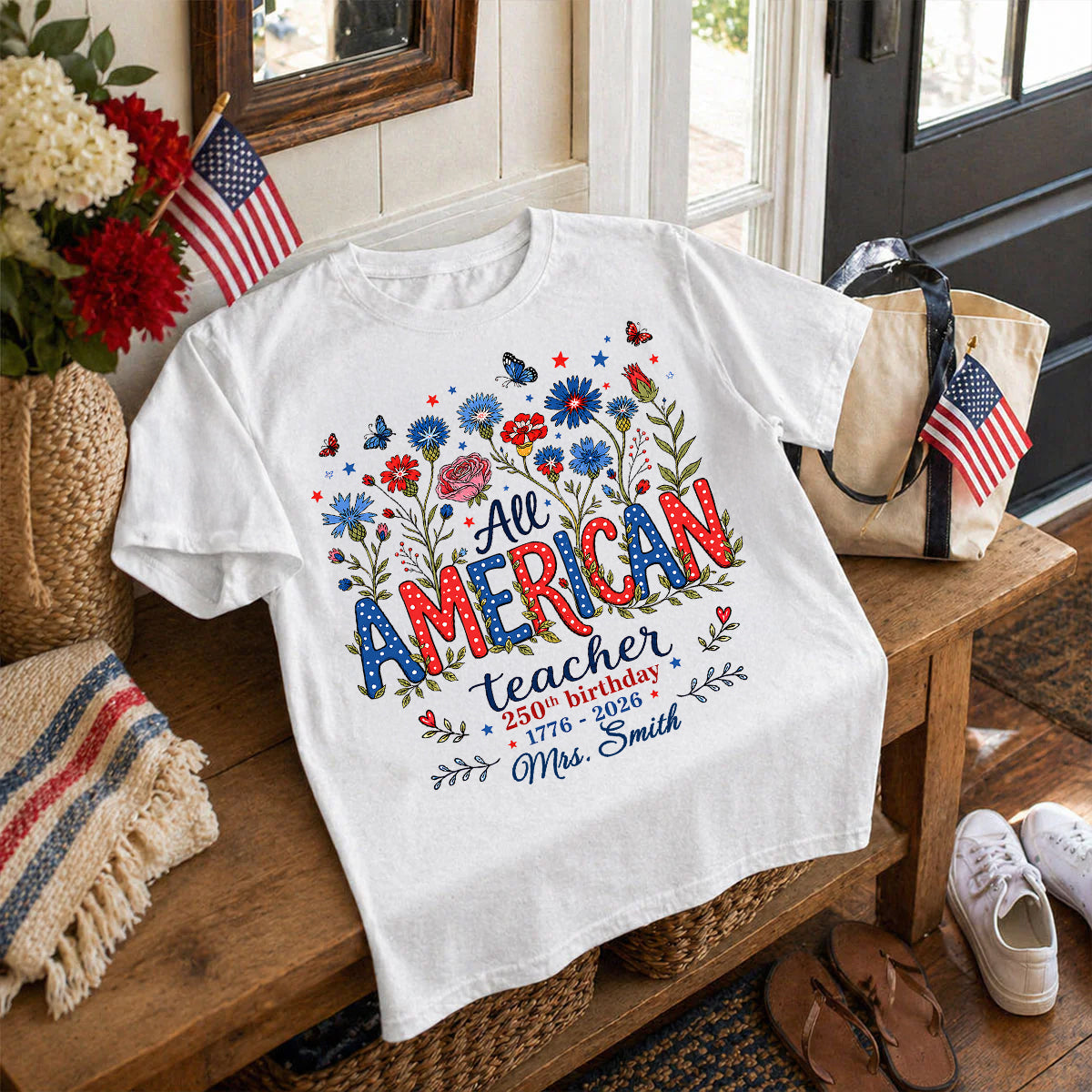 All American Teacher 250th Anniversary - Personalized Shirt - Patriotic USA Shirt, Back to School Tee
