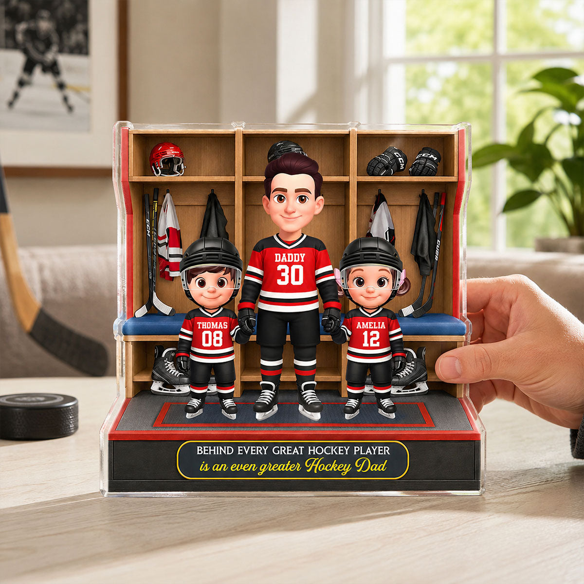 Hockey Dad And Kids Locker Room - Personalized Acrylic Block Plaque -  Gift For Dad, Husband