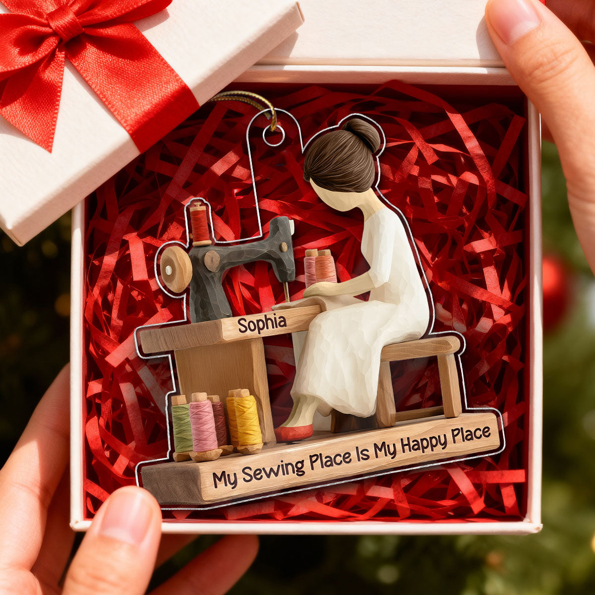 My Sewing Place Is My Happy Place 3D Effect - Personalized Acrylic Ornament