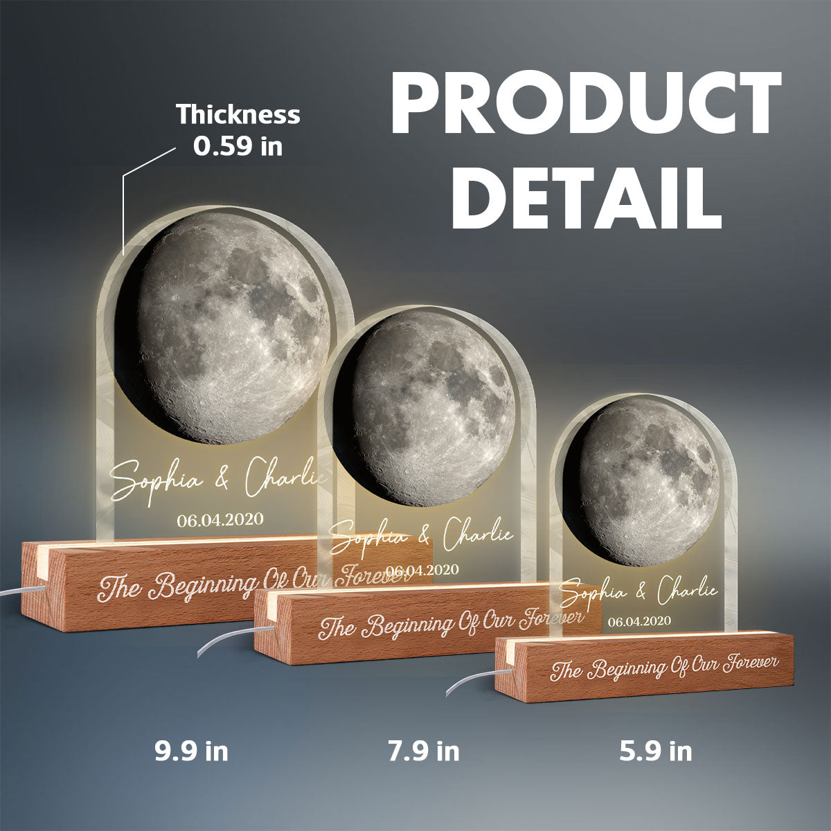 Forever Love Custom Couple Moon Phase Anniversary Date - Personalized Acrylic Block LED Night Light - Valentine's Day Gift For Couple, For Her, For Him