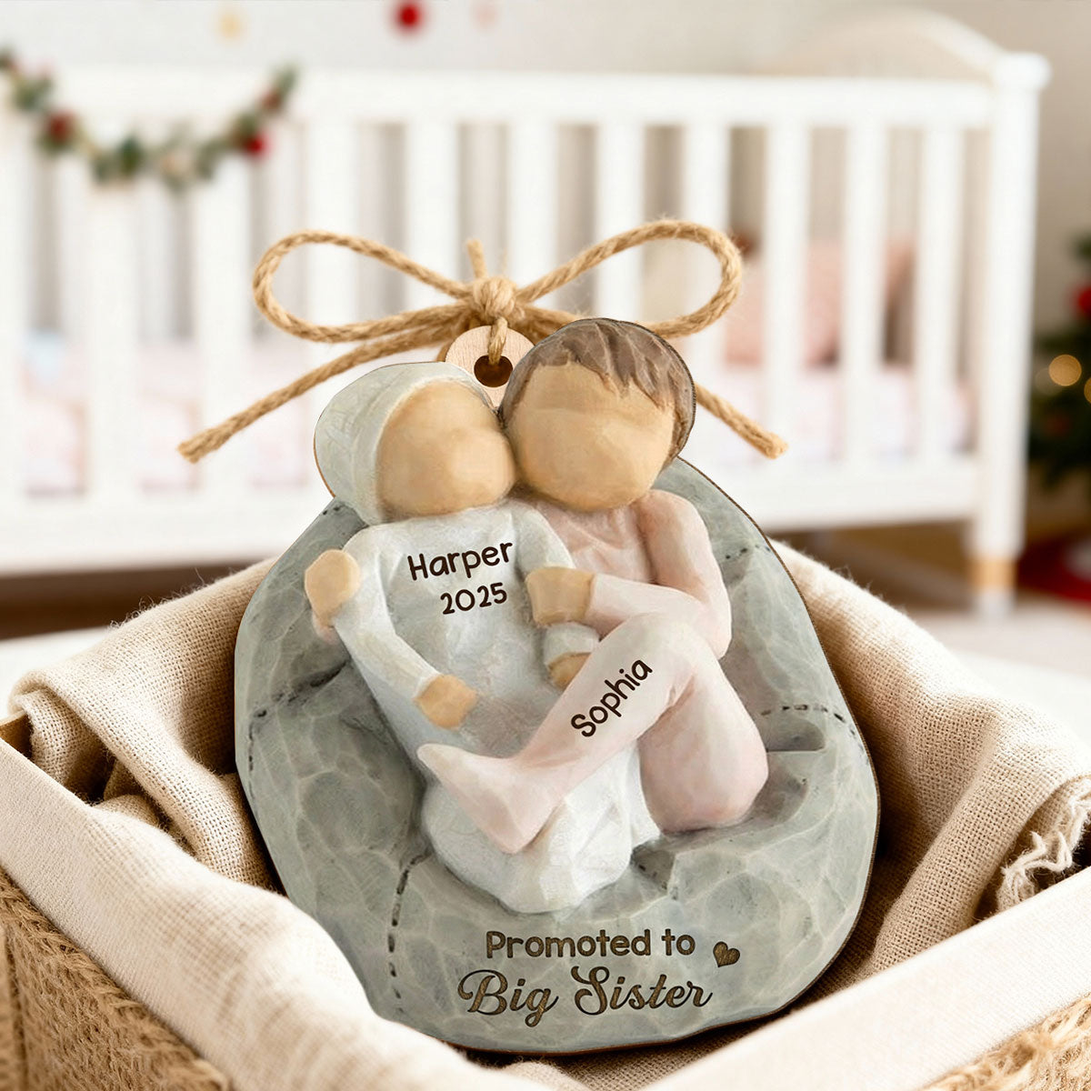 Promoted To Big Sister Big Brother - Personalized Wooden Ornament - New Big Brother, New Big Sister Gift