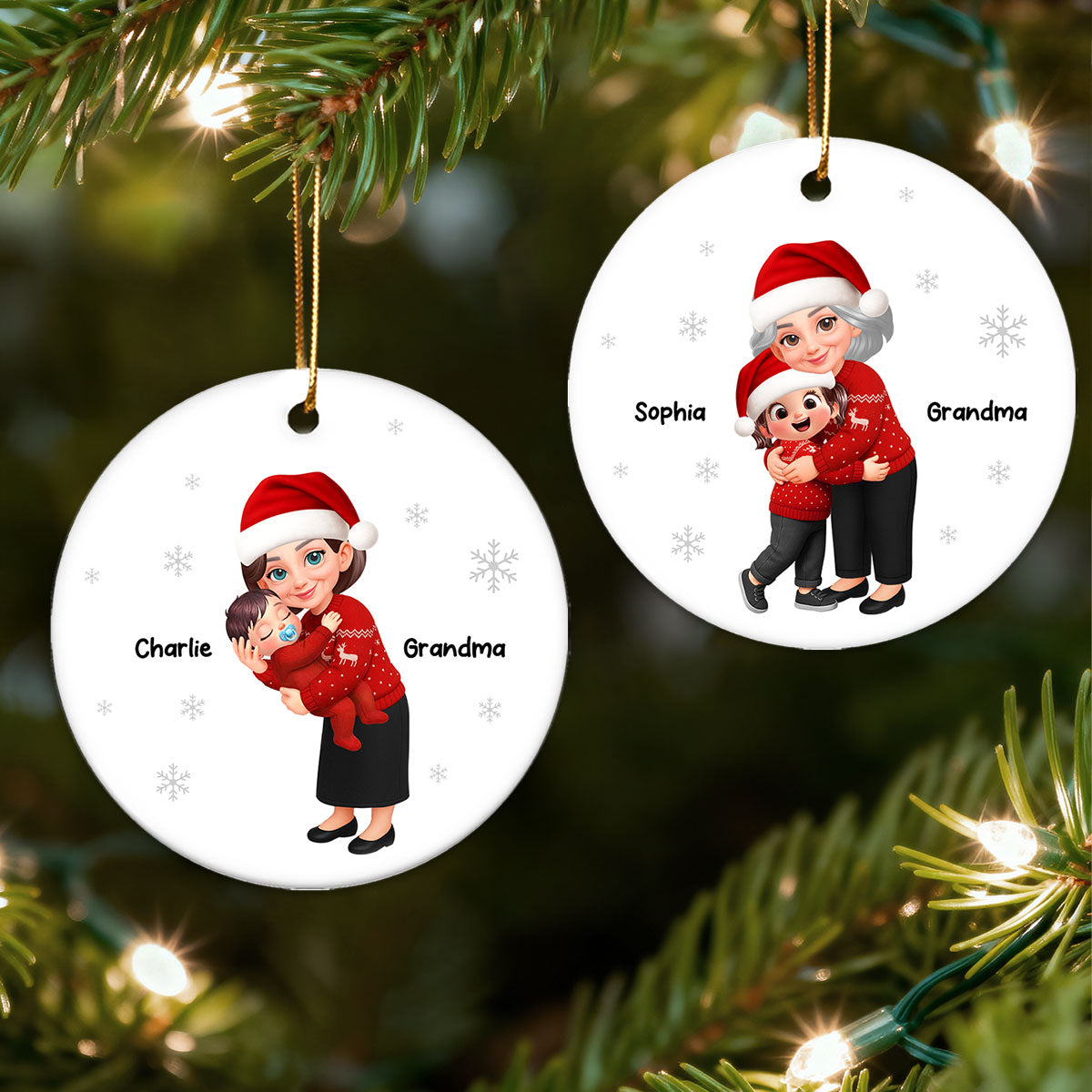 Christmas Grandma Hugging Grandkid - Personalized Ceramic Ornament - Heartwarming Gift For Kids, Grandmas