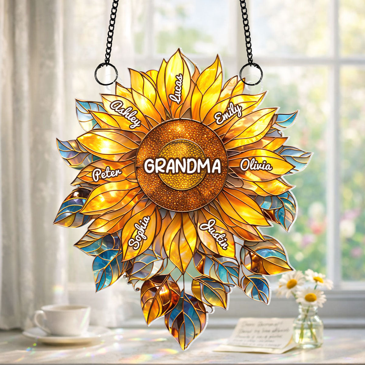 Grandma Mom Sunflower with Kids Names - Personalized Acrylic Suncatcher - Mother's Day Gift for Her