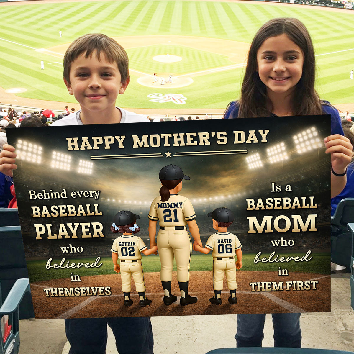 Behind Every Baseball Player is a Baseball Mom - Personalized Poster - Heartfelt Mother's Day Gift for Mom, Wife