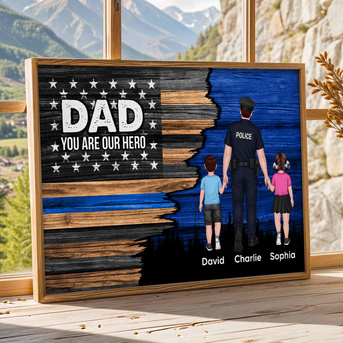 Police Sheriff Deputy Half Thin Blue Line Flag Dad Grandpa - Personalized Poster - Father's Day Gift For Dad, Grandpa