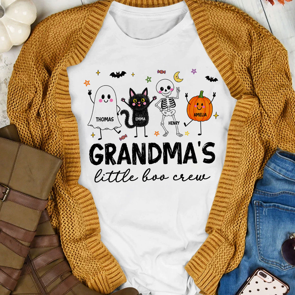 Grandma's Little Boo Crew Funny - Personalized Shirt - Halloween Gift For Grandma, Grandkids