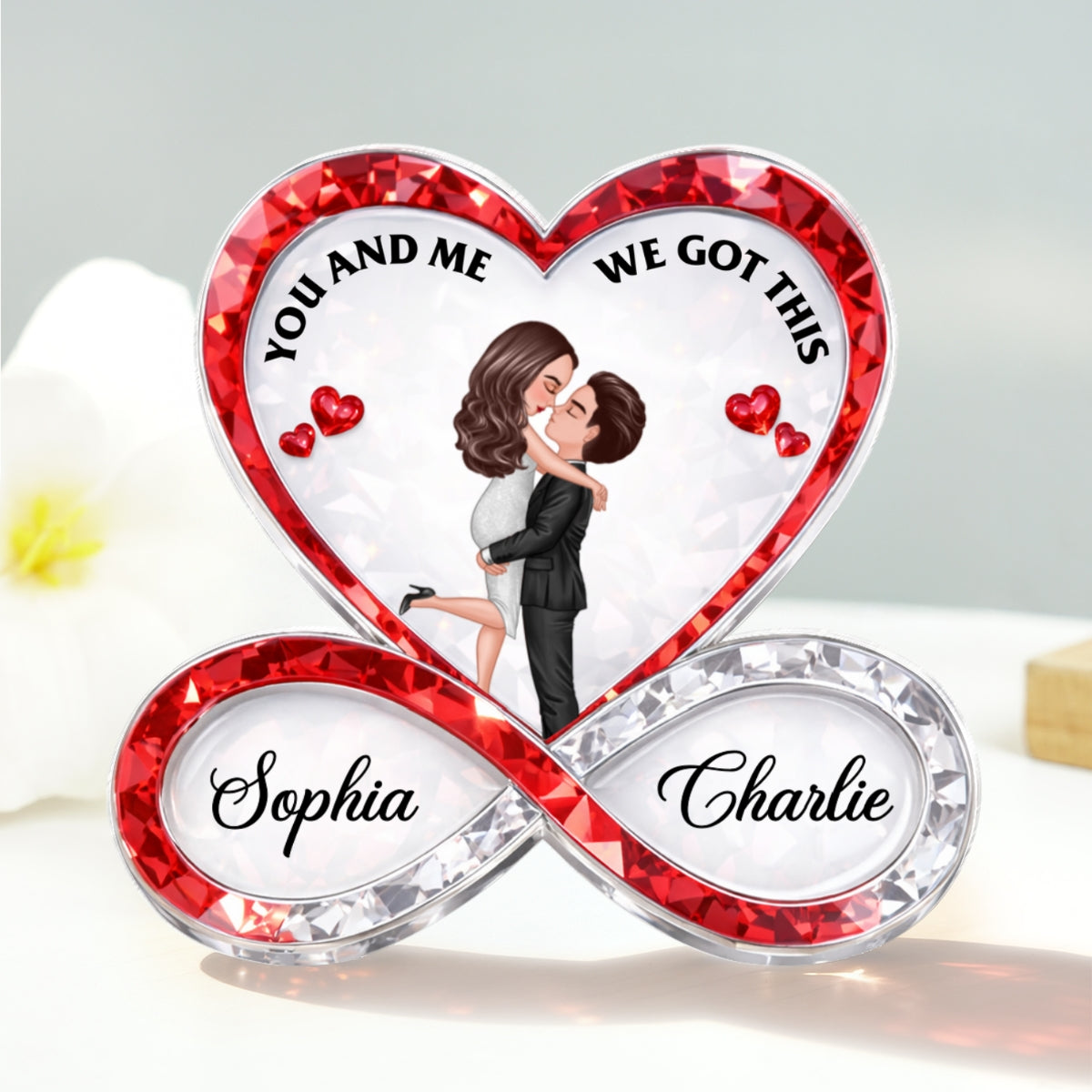 Couple Infinity Love 3D Crystal Effect - Personalized Acrylic Block Plaque - Sentimental Valentine's Day Gift for Her, for Him