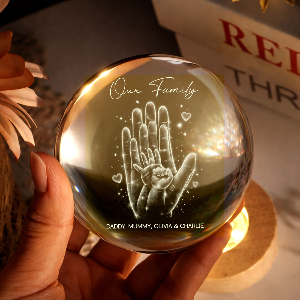 Our Family Handprint - Personalized Crystal Ball LED Night Light - Sentimental Gift for Mom, Dad