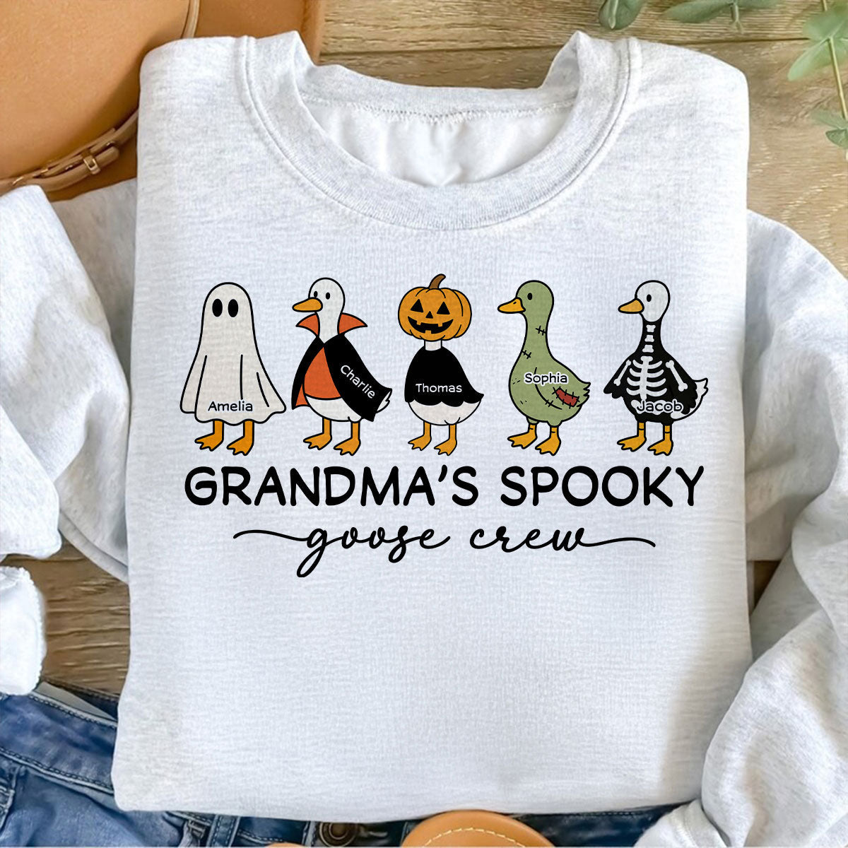 Grandma's Little Goose Crew - Personalized Shirt - Halloween Gift For Grandma, Grandkids