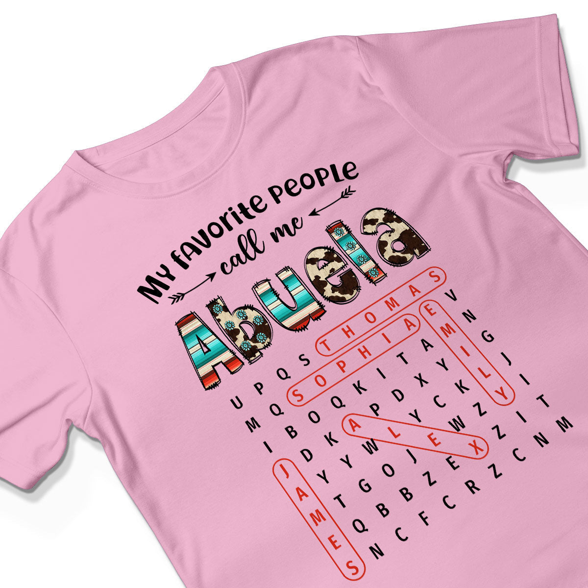 My Favorite People Call Me Grandma Western Cowhide Pattern Word Search Puzzle - Personalized Shirt - Gift For Grandma Mom