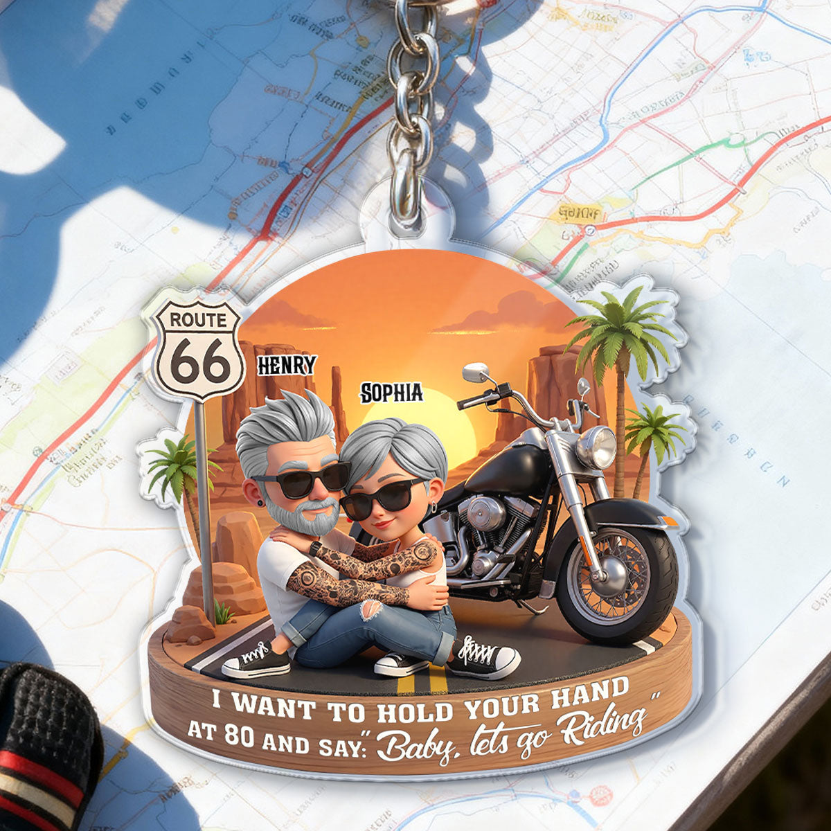Baby Let's Go Riding Biker Couple - Personalized Acrylic Keychain - Sentimental Gift for him, for her