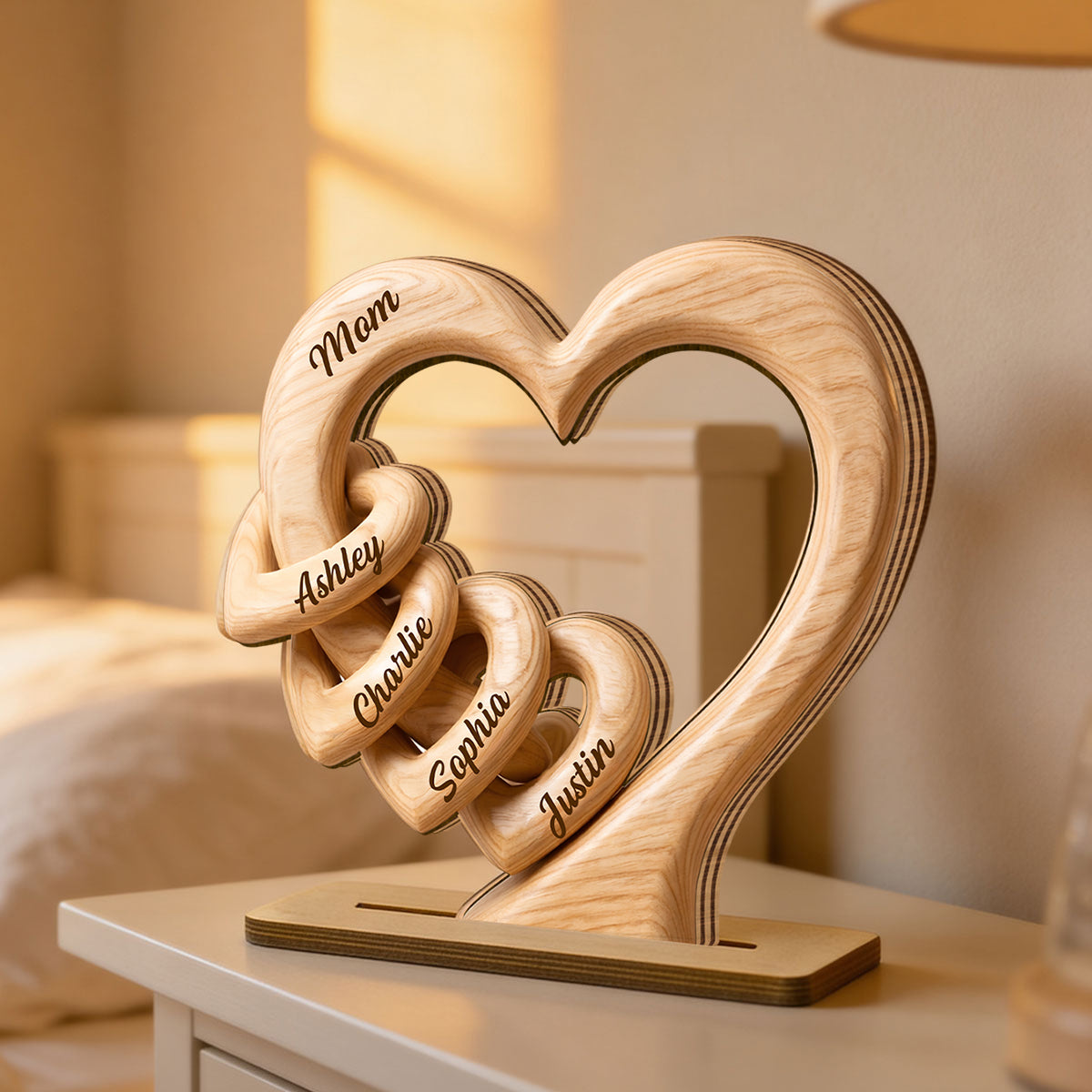 Mom Grandma Heart 2D Flat Plaque - Personalized 2-Layered Wooden Plaque - Sentimental Mother's Day Gift for Mom, Wife