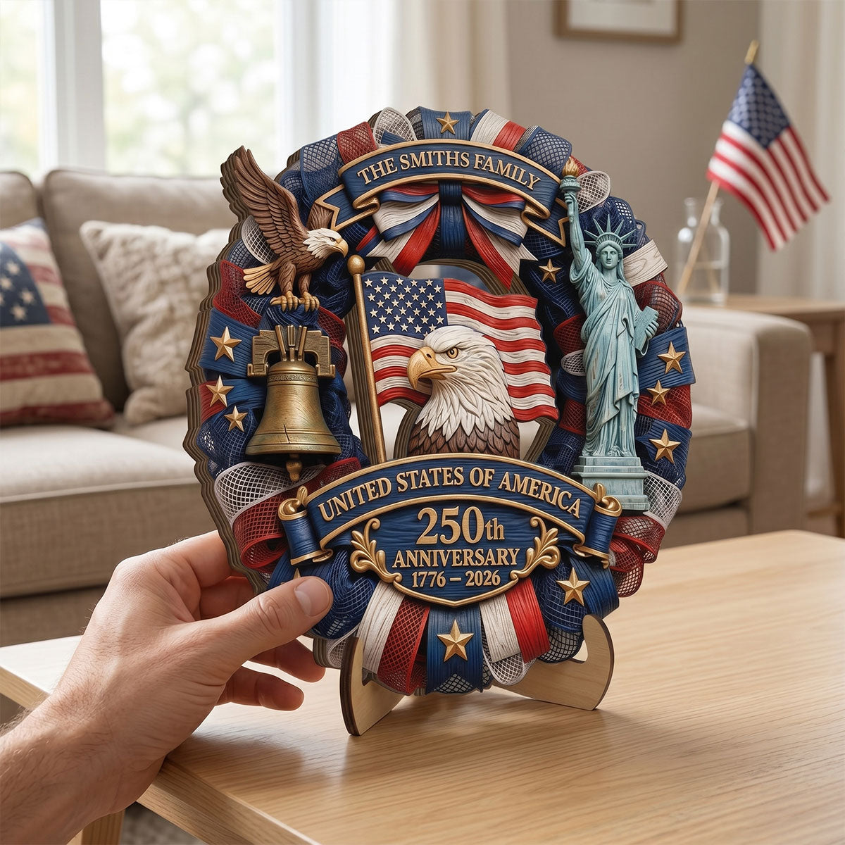 1776-2026 Eagle Liberty Bell 2D Printed - Personalized Wooden Plaque - United States 250th Anniversary USA Patriotic Home Decor