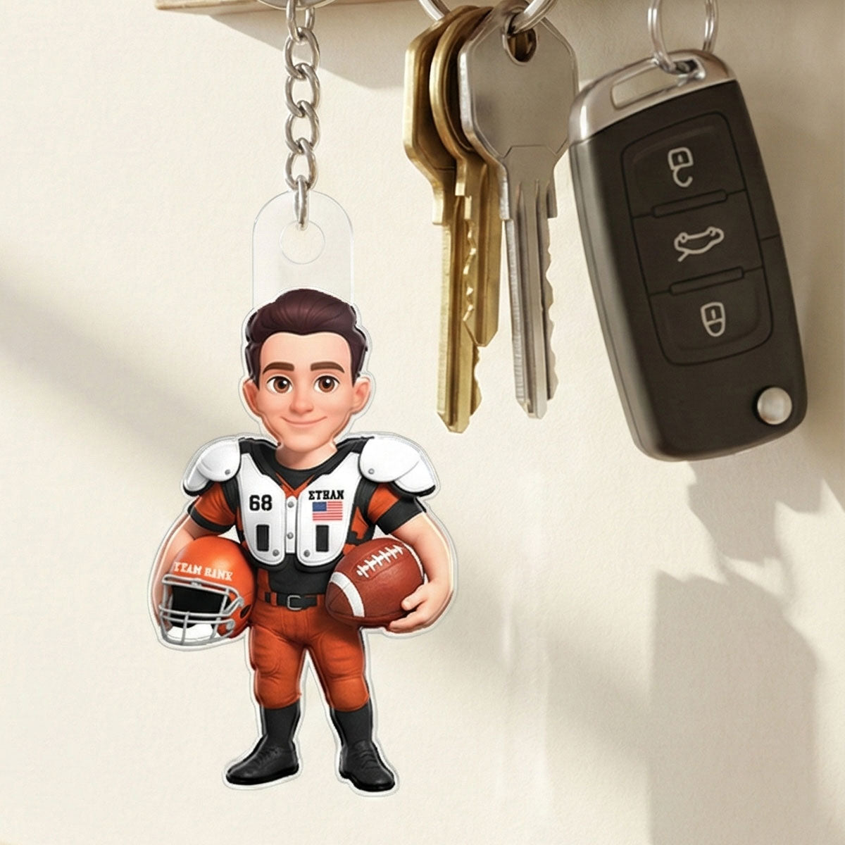 3D Effect Proud American Football Player - Personalized Acrylic Keychain - Gift For Football Players, Football Lovers