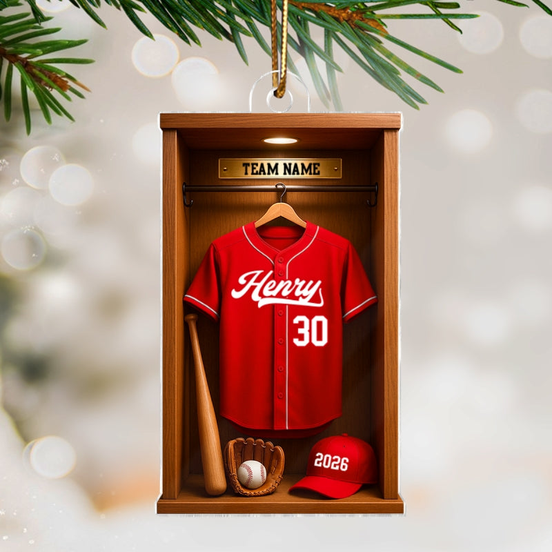 3D Effect Baseball Locker Room Display - Personalized Acrylic Ornament - Christmas Gift for Sons, Daughters, Grandkids