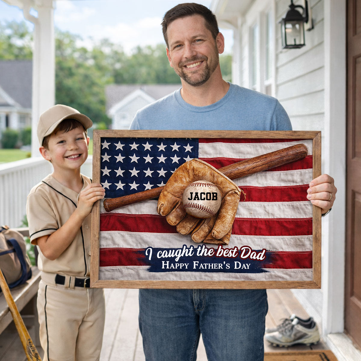Nation Flag Baseball We Caught The Best Dad - Personalized Poster - Father's Day Gift for Dad, Husband