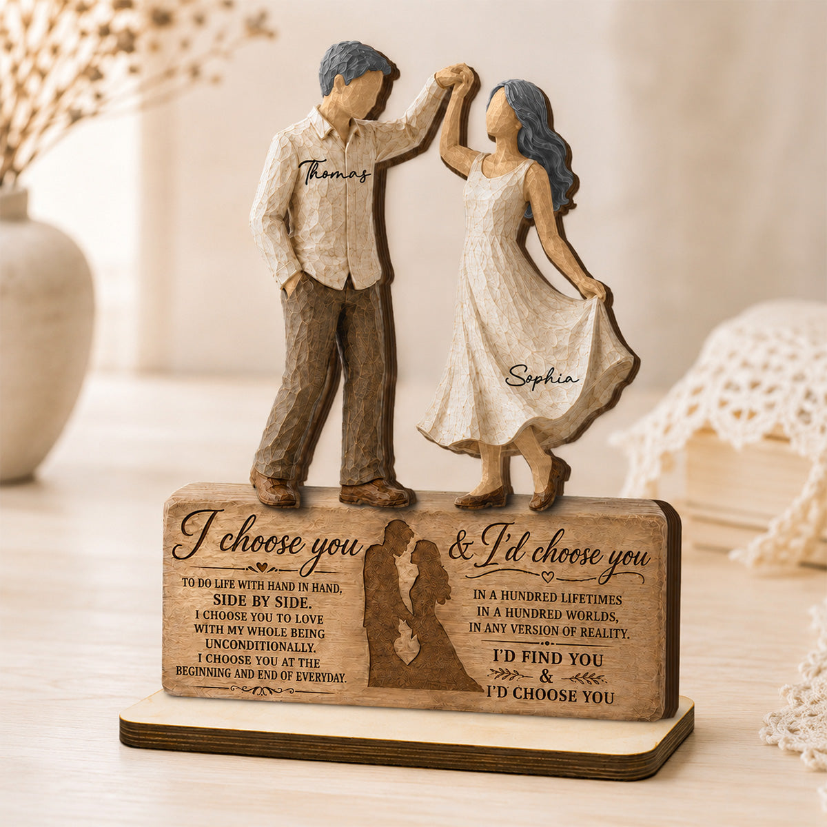 I Choose You Couple Dancing 2D Flat - Personalized 2-Layered Wooden Plaque - Anniversary Gift Keepsake For Couples