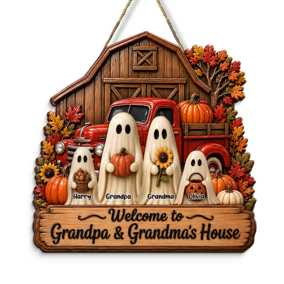 Welcome To Grandpa Grandma Ghost Farmhouse - Personalized Wood Sign - Halloween Decor Gift, Gift For Grandma Grandpa