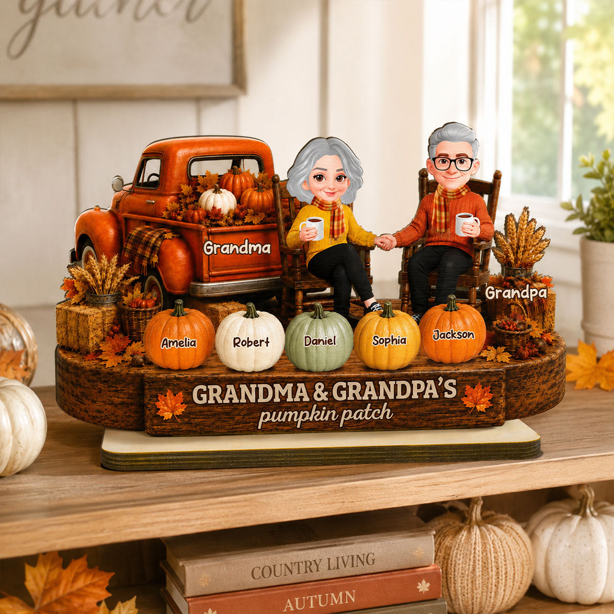Fall Season Pumpkin Truck Grandma Grandpa Pumpkin Patch - Personalized 2-Layered Wooden Plaque - Fall Decor For Grandparents