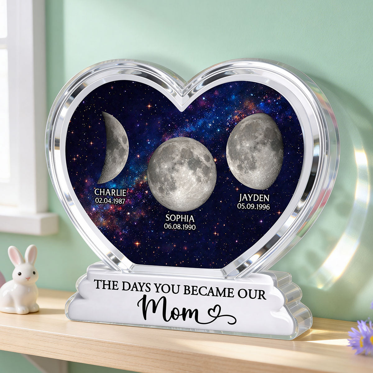 The Days You Became Our Mom Grandma Custom Birth Moon Phase 2D Flat - Personalized Acrylic Block Plaque - Mother's Day Gift For Mom, Grandma