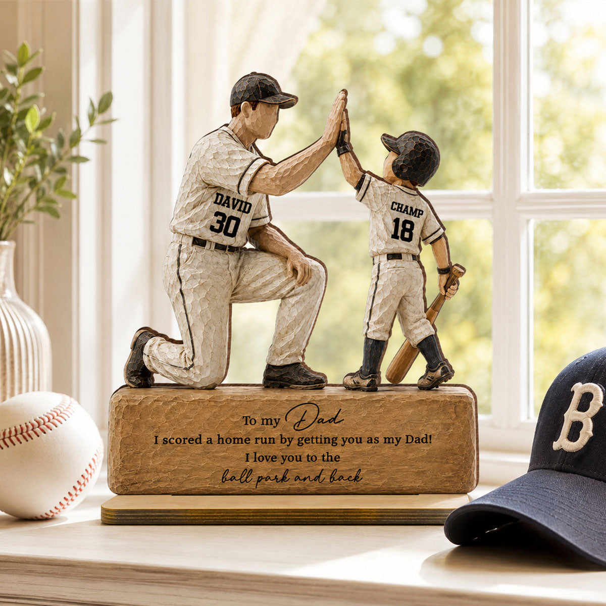I Scored a Home Run with You as My Dad - Personalized 2-Layered Wooden Plaque -  Gift for Dad from Son Daughter