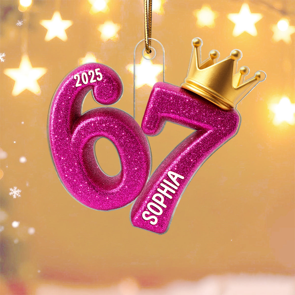 3D Effect Girly Coquette Bow Pattern 67 Six Seven 2025 Slang - Personalized Acrylic Ornament - Funny Christmas Gift For Teen Girl, Grandkid, Gen Alpha