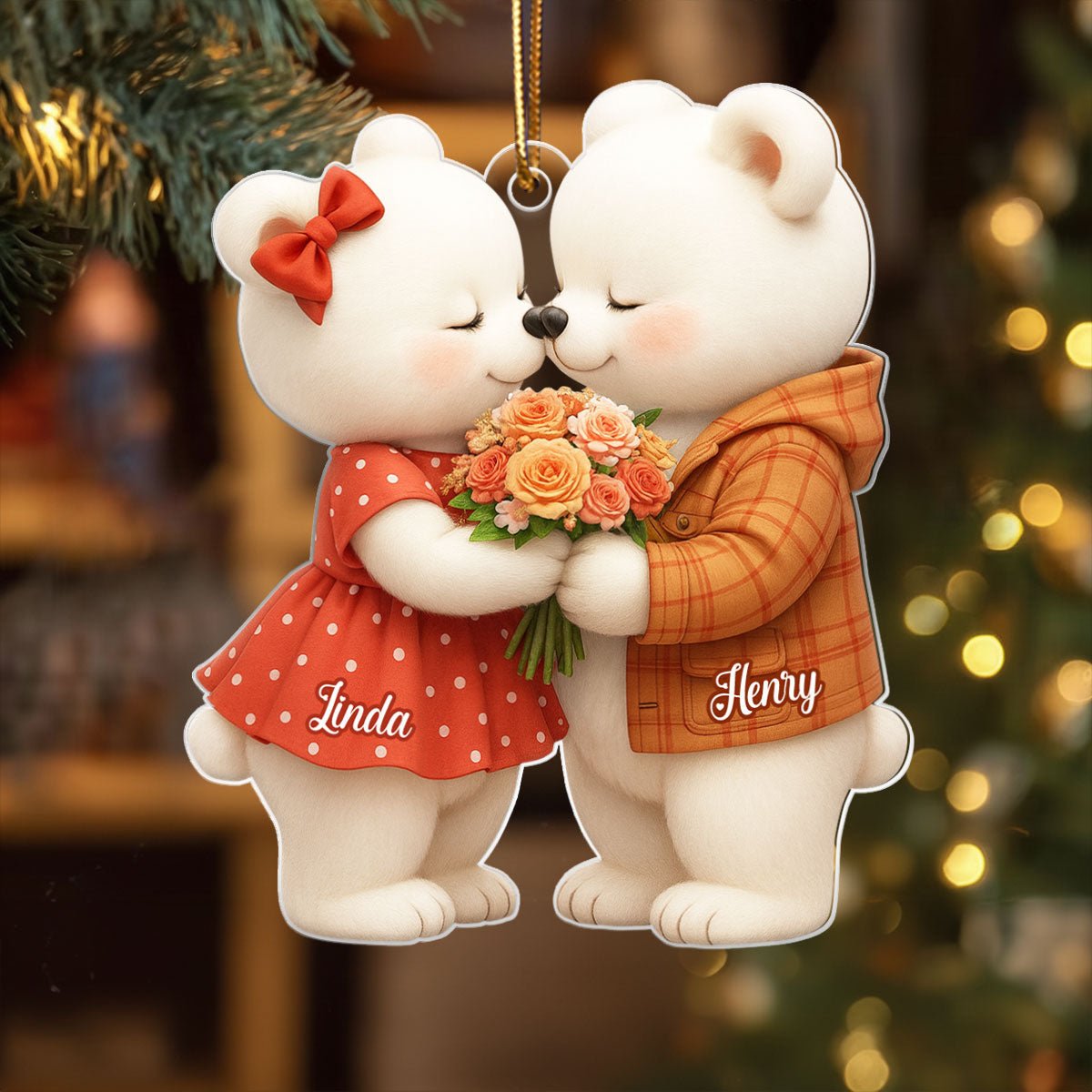 Loving Kissing Bear Couple - Personalized Acrylic Ornament - Sentimental Gift for him, for her