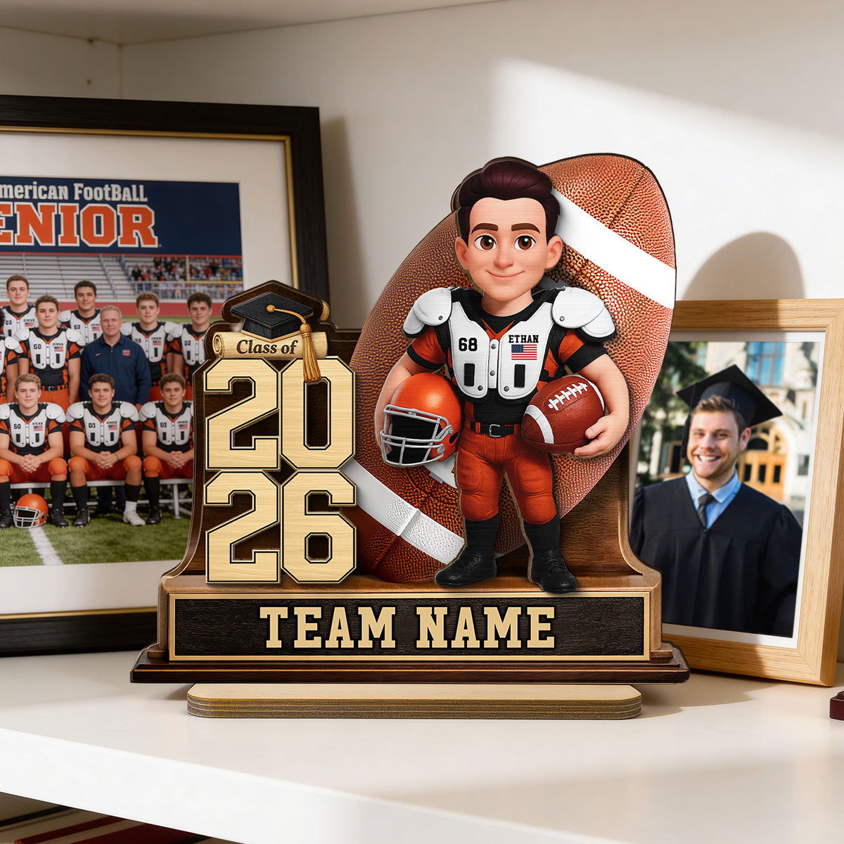 American Football Senior Keepsake 2D Flat - Personalized 2-Layered Wooden Plaque - Graduation Gift For Son, Daughter