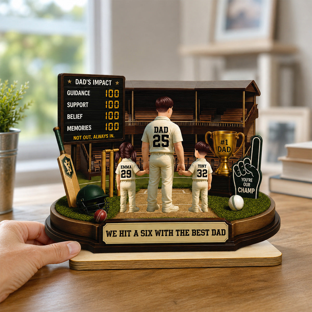 Hit A Six With The Best Dad Cricket Dad - Personalised 2-Layered Wooden Plaque -  Gift For Husband, Dad
