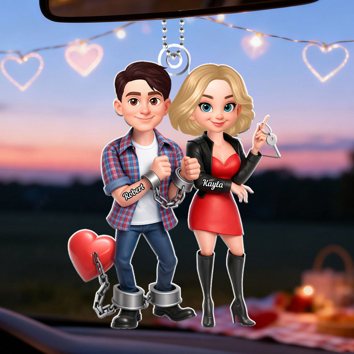 Funny Cartoon Couple - Personalized Car Hanger - Gift for Couple