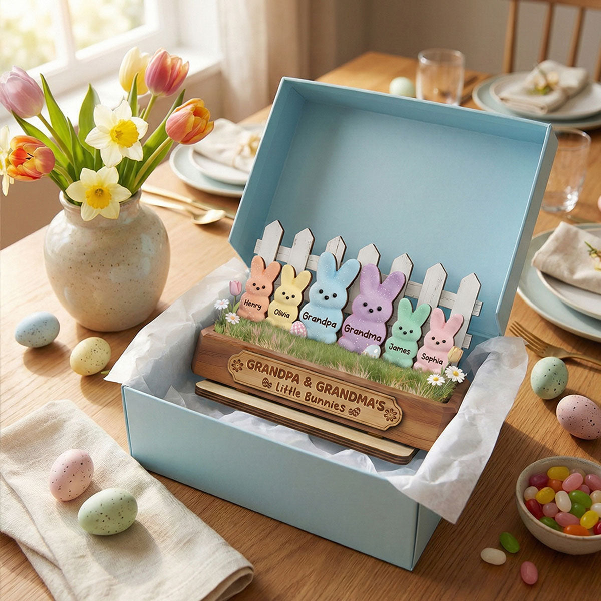 Easter Grandma & Grandpa Little Bunnies - Personalized 2-Layered Wooden Plaque - Gift For Grandparents