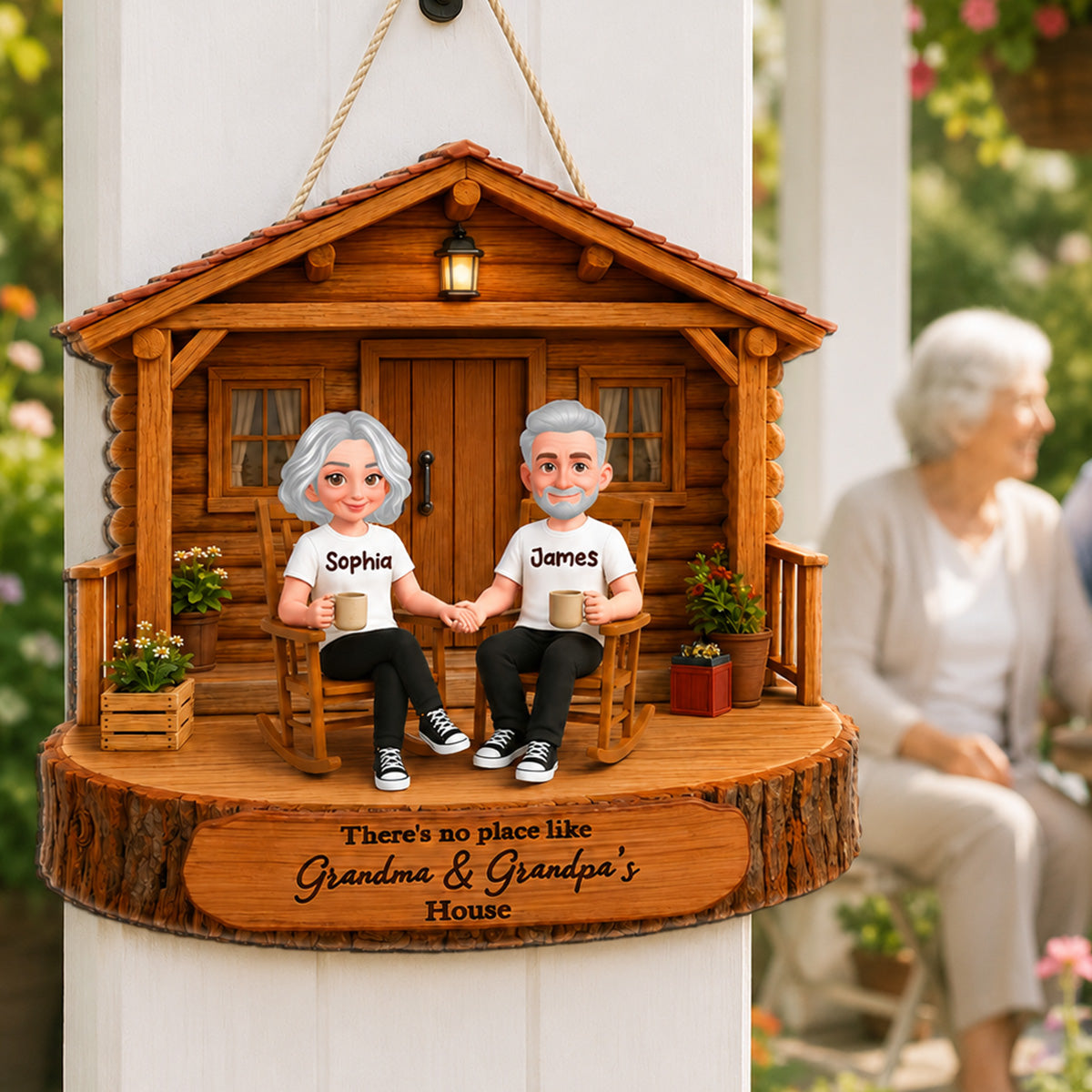 There's No Place Like Grandma Grandpa House 2D Flat - Personalized Door Hanger Sign